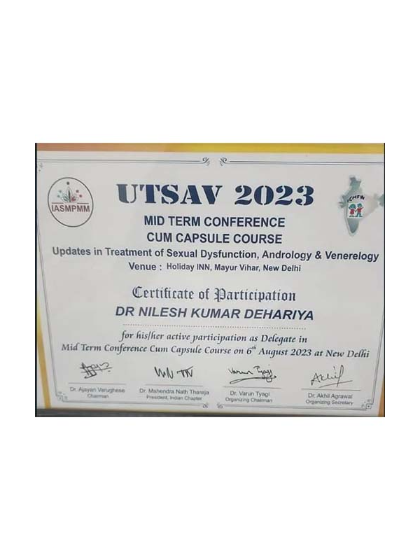 Sexologist Certificate of Dr Nilesh Dehriya 2