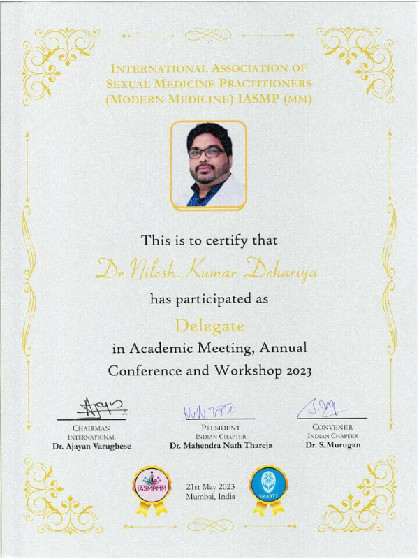 Sexologist Certificate of Dr Nilesh Dehriya 5