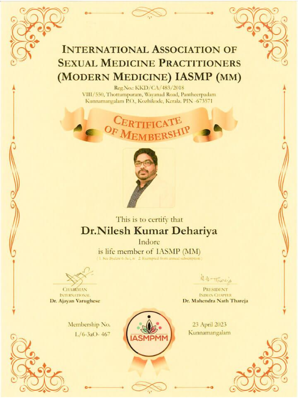 Sexologist Certificate of Dr Nilesh Dehriya 6